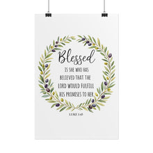 Load image into Gallery viewer, Blessed Scripture Wall Art (Luke 1:45) | Floral Wreath Christian Print
