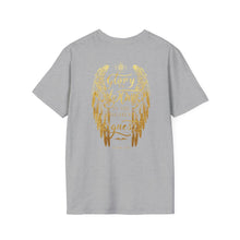 Load image into Gallery viewer, Glory to God in the Highest Luke 2:14 Christmas Angel Wings T-Shirt for Church Attendees, Everyday Believers, and Religious Gift Giving
