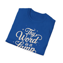 Load image into Gallery viewer, Religious t-shirt with Bible verse Psalm 119:105 for men blue