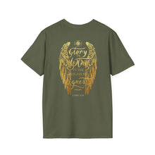 Load image into Gallery viewer, Glory to God in the Highest Luke 2:14 Christmas Angel Wings T-Shirt for Church Attendees, Everyday Believers, and Religious Gift Giving