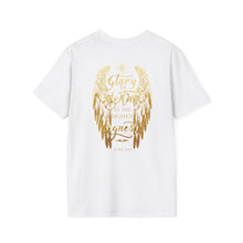 Load image into Gallery viewer, Glory to God in the Highest Luke 2:14 Christmas Angel Wings T-Shirt for Church Attendees, Everyday Believers, and Religious Gift Giving