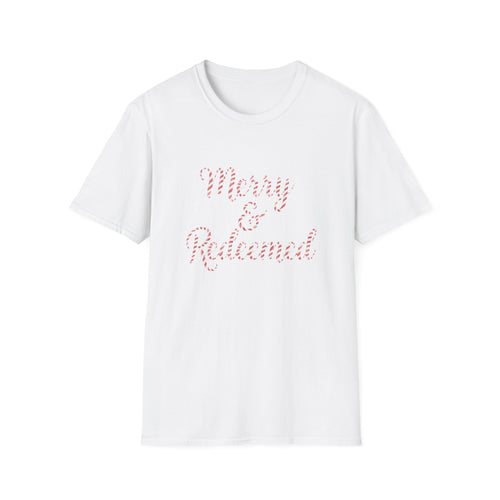 Merry and Redeemed Candy Cane Christmas Christian T-Shirt Holiday Faith Tee for Church Attendees, Everyday Believers, Religious Gift Giving