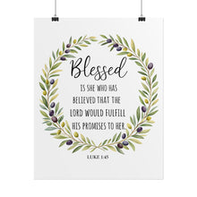 Load image into Gallery viewer, Blessed Scripture Wall Art (Luke 1:45) | Floral Wreath Christian Print