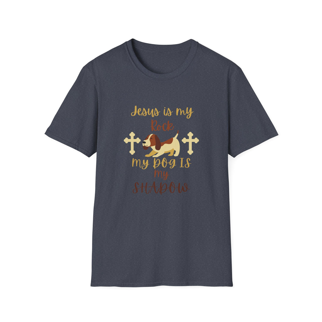 Christian Unisex Softstyle T-Shirt - Jesus is my Rock, My Dog is my Shadow