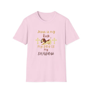 Christian Unisex Softstyle T-Shirt - Jesus is my Rock, My Dog is my Shadow