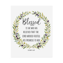 Load image into Gallery viewer, Blessed Scripture Wall Art (Luke 1:45) | Floral Wreath Christian Print