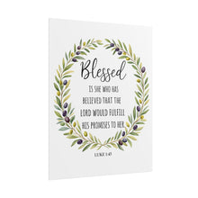 Load image into Gallery viewer, Blessed Scripture Wall Art (Luke 1:45) | Floral Wreath Christian Print