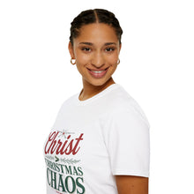 Load image into Gallery viewer, Christ Over Christmas Chaos Shirt, Holiday Tee, Christian Faith T-Shirt Christmas Gift, Festive Shirt, Winter Apparel, Family Gathering Wear