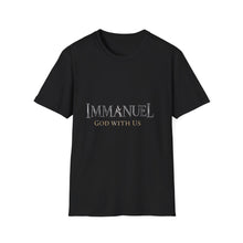 Load image into Gallery viewer, Immanuel God With Us Christian T-Shirt for Church Attendees, Everyday Believers in Public Spaces, and Religious Gift Givers