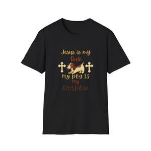 Christian Unisex Softstyle T-Shirt - Jesus is my Rock, My Dog is my Shadow