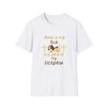 Load image into Gallery viewer, Christian Unisex Softstyle T-Shirt - Jesus is my Rock, My Dog is my Shadow