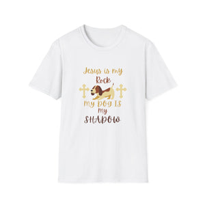 Christian Unisex Softstyle T-Shirt - Jesus is my Rock, My Dog is my Shadow