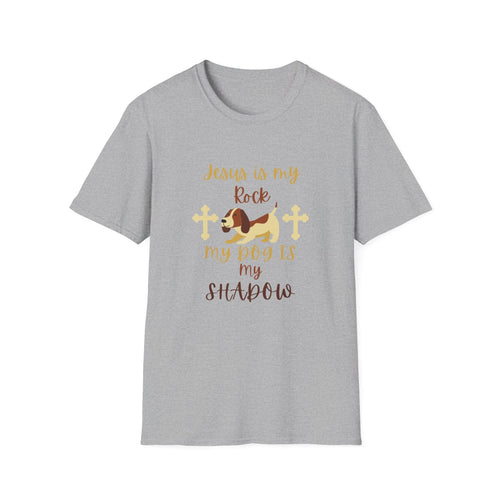 Christian Unisex Softstyle T-Shirt - Jesus is my Rock, My Dog is my Shadow