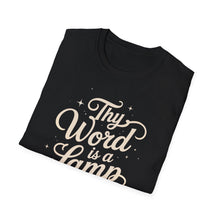 Load image into Gallery viewer, Religious t-shirt with Bible verse Psalm 119:105 for men black