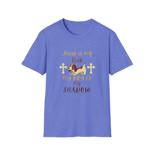 Christian Unisex Softstyle T-Shirt - Jesus is my Rock, My Dog is my Shadow