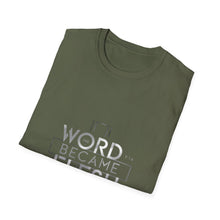 Load image into Gallery viewer, The Word Became Flesh John 1:14 Bible Verse T-Shirt for Church Attendees, Everyday Believers in Public, and Religious Gift Giving - Limited Holiday Collection 🎄