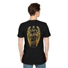 Load image into Gallery viewer, Glory to God in the Highest Luke 2:14 Christmas Angel Wings T-Shirt for Church Attendees, Everyday Believers, and Religious Gift Giving