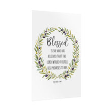 Load image into Gallery viewer, Blessed Scripture Wall Art (Luke 1:45) | Floral Wreath Christian Print
