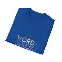 Load image into Gallery viewer, The Word Became Flesh John 1:14 Bible Verse T-Shirt for Church Attendees, Everyday Believers in Public, and Religious Gift Giving - Limited Holiday Collection 🎄