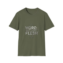 Load image into Gallery viewer, The Word Became Flesh John 1:14 Bible Verse T-Shirt for Church Attendees, Everyday Believers in Public, and Religious Gift Giving - Limited Holiday Collection 🎄