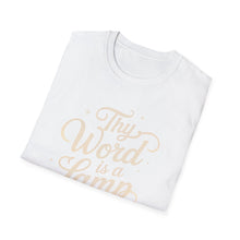 Load image into Gallery viewer, Religious t-shirt with Bible verse Psalm 119:105 for men white