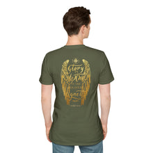 Load image into Gallery viewer, Glory to God in the Highest Luke 2:14 Christmas Angel Wings T-Shirt for Church Attendees, Everyday Believers, and Religious Gift Giving