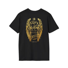 Load image into Gallery viewer, Glory to God in the Highest Luke 2:14 Christmas Angel Wings T-Shirt for Church Attendees, Everyday Believers, and Religious Gift Giving