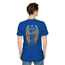 Load image into Gallery viewer, Glory to God in the Highest Luke 2:14 Christmas Angel Wings T-Shirt for Church Attendees, Everyday Believers, and Religious Gift Giving