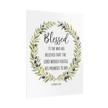 Load image into Gallery viewer, Blessed Scripture Wall Art (Luke 1:45) | Floral Wreath Christian Print
