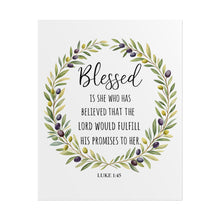 Load image into Gallery viewer, Blessed Scripture Wall Art (Luke 1:45) | Floral Wreath Christian Print