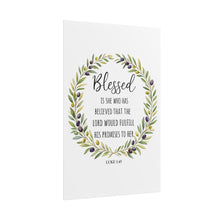Load image into Gallery viewer, Blessed Scripture Wall Art (Luke 1:45) | Floral Wreath Christian Print