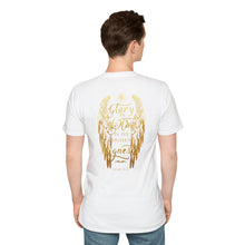 Load image into Gallery viewer, Glory to God in the Highest Luke 2:14 Christmas Angel Wings T-Shirt for Church Attendees, Everyday Believers, and Religious Gift Giving