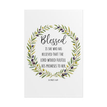Load image into Gallery viewer, Blessed Scripture Wall Art (Luke 1:45) | Floral Wreath Christian Print