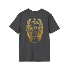 Load image into Gallery viewer, Glory to God in the Highest Luke 2:14 Christmas Angel Wings T-Shirt for Church Attendees, Everyday Believers, and Religious Gift Giving