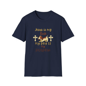 Christian Unisex Softstyle T-Shirt - Jesus is my Rock, My Dog is my Shadow
