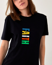 Load image into Gallery viewer, FAITH T-Shirt – Rainbow Lettering Christian Tee with Bold Vertical Design