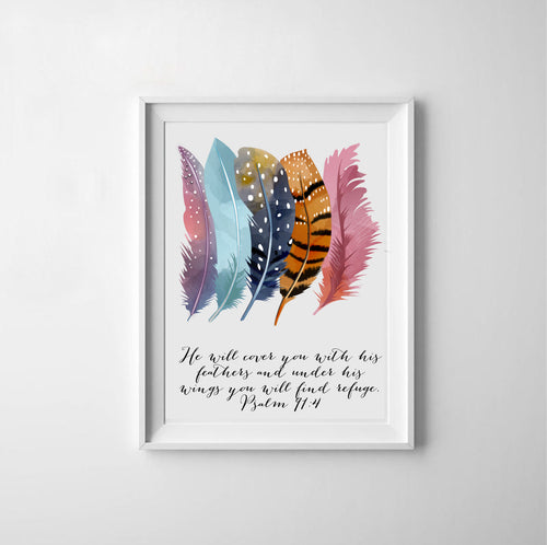 Bible Verse Psalm 91:4 Poster