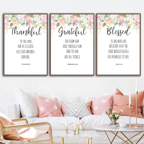 Pink floral Thankful, Grateful, or Blessed Poster