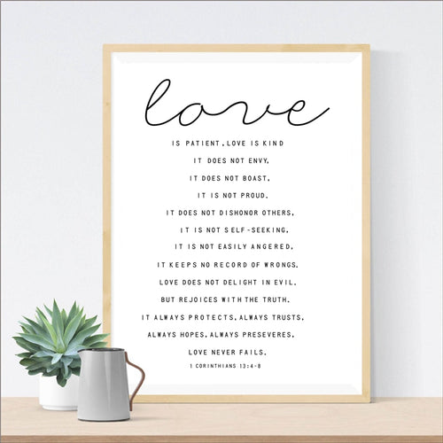 Love is Patient Love is Kind Bible Verse Wall Art Canvas